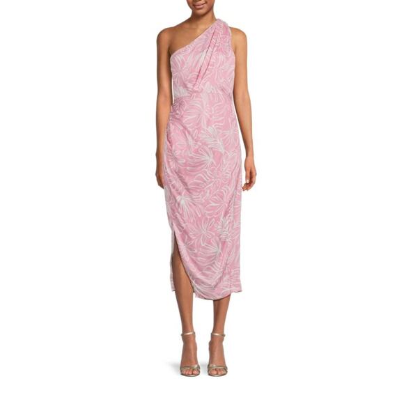 SAYLOR Dresses & Skirts - Saylor Emiliana Pink Floral One Shoulder Midi Dress Size Medium